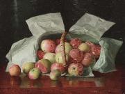 Lady Apples in Overturned Basket. Signed W.J. McCloskey William J. McCloskey